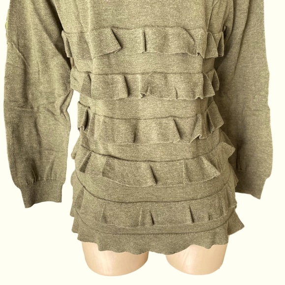 J. CREW Sweater Crew Neck Ruffled Tiers Cotton Wool Knit Olive Green Small - Picture 11 of 15
